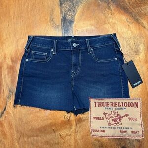 True Religion Jennie Dark Blue Cutoff Denim Shorts